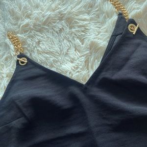 Black cami top with gold chain strapps